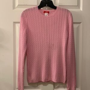 ANNE KLEINE CASHMERE-SPORT CREW NECK  SWEATER:PINK CABLE KNIT SZ L